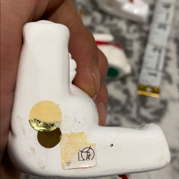 VTG white porcelain ornaments with wood snow man - Picture 7 of 7